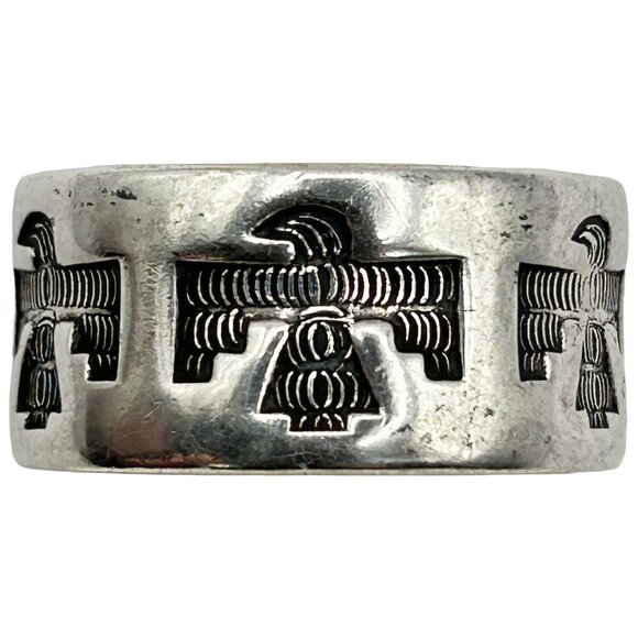 Vintage Bell Trading Post 925 Sterling Silver Navajo Thunderbird Ring - Size 8 - Picture 5 of 6
